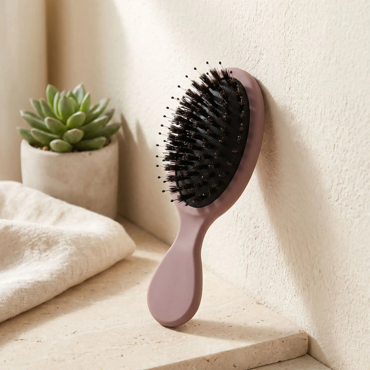 brosse poil de sanglier mini marron