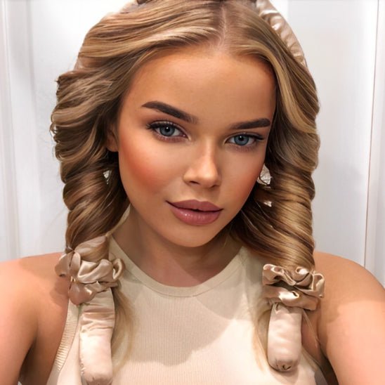 Jeune femme aux longs cheveux châtains blonds qui porte le boucleur 