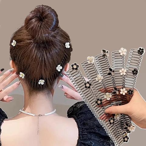 Bandeau cheveux fleurs porté par une femme de dos portant le chignon