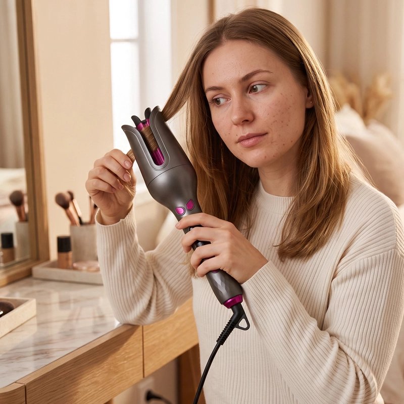 Boucleur cheveux femme qui se coiffe avec le boucleur 