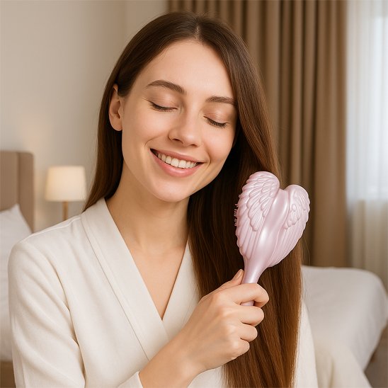 Brosse à cheveux femme qui se coiffe avec la brosse 