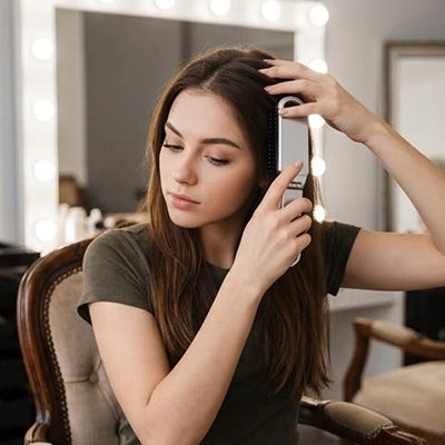 brosse à cheveux jeune femme qui se coiffe avec 