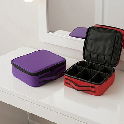 Trousse de toilette 2 coloris posés sur un plan blanc 