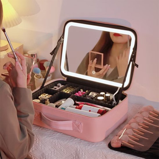 Trousse de toilette à miroir lumineux 
