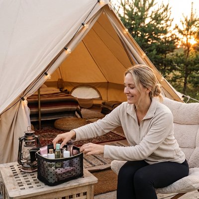 Trousse de toilette femme qui utilise la trousse en camping